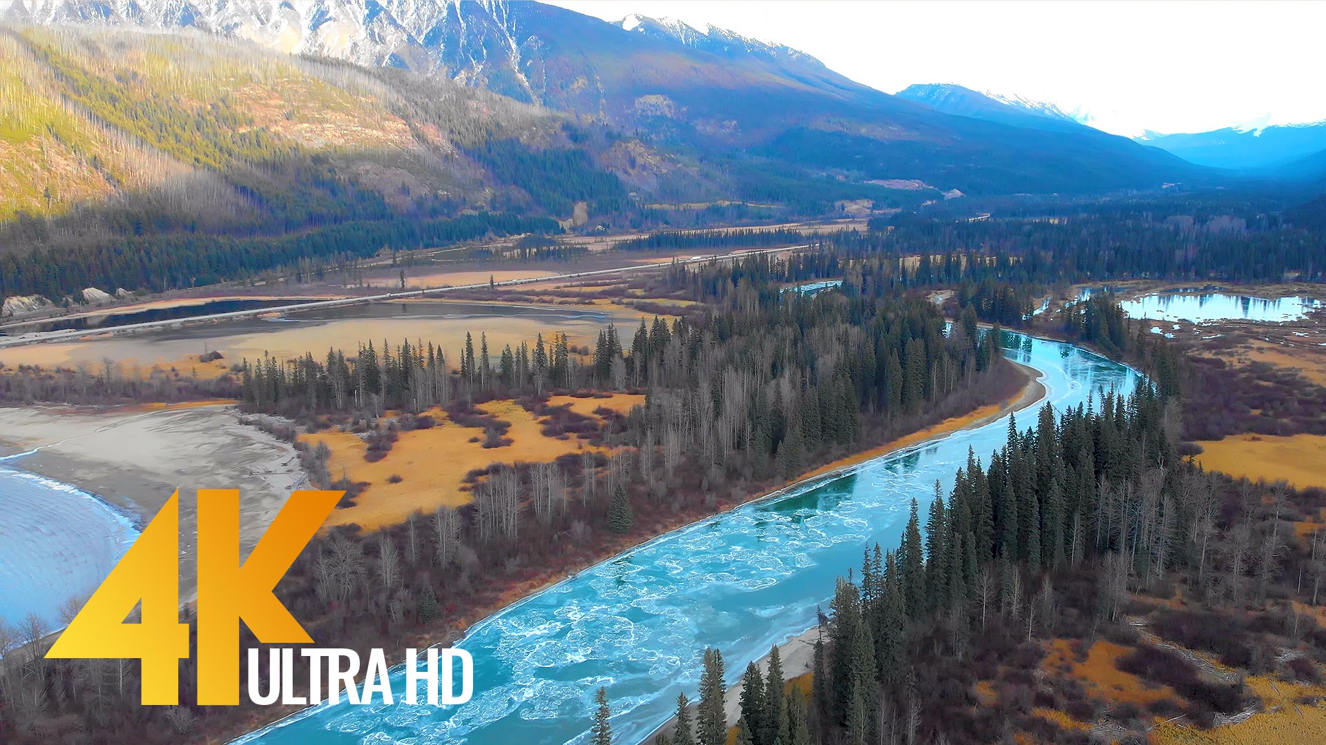 Aerial Nature Video - Winter in Jasper National Park, | ProArtInc