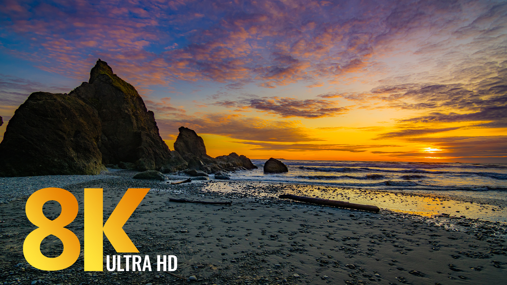 8K Spectacular Sunset Nature Scenery at Ruby Beach Relaxation Video
